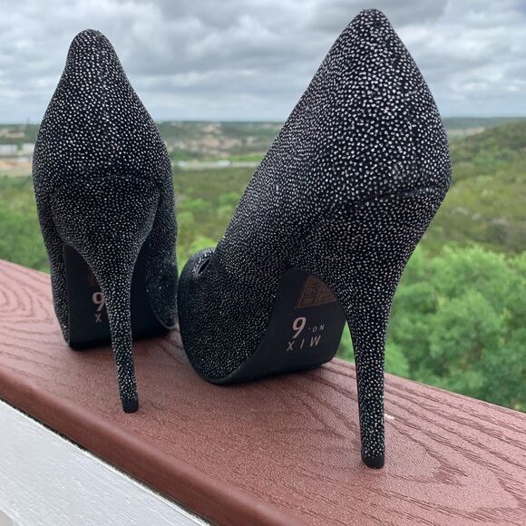 Mix No. 6 Black Shimmer Platform Formal Heels - Picture 4 of 11